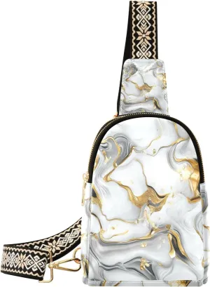 Trendy White Gold Marble Texture chest bag for fashion leather crossbody fanny packs for day pack