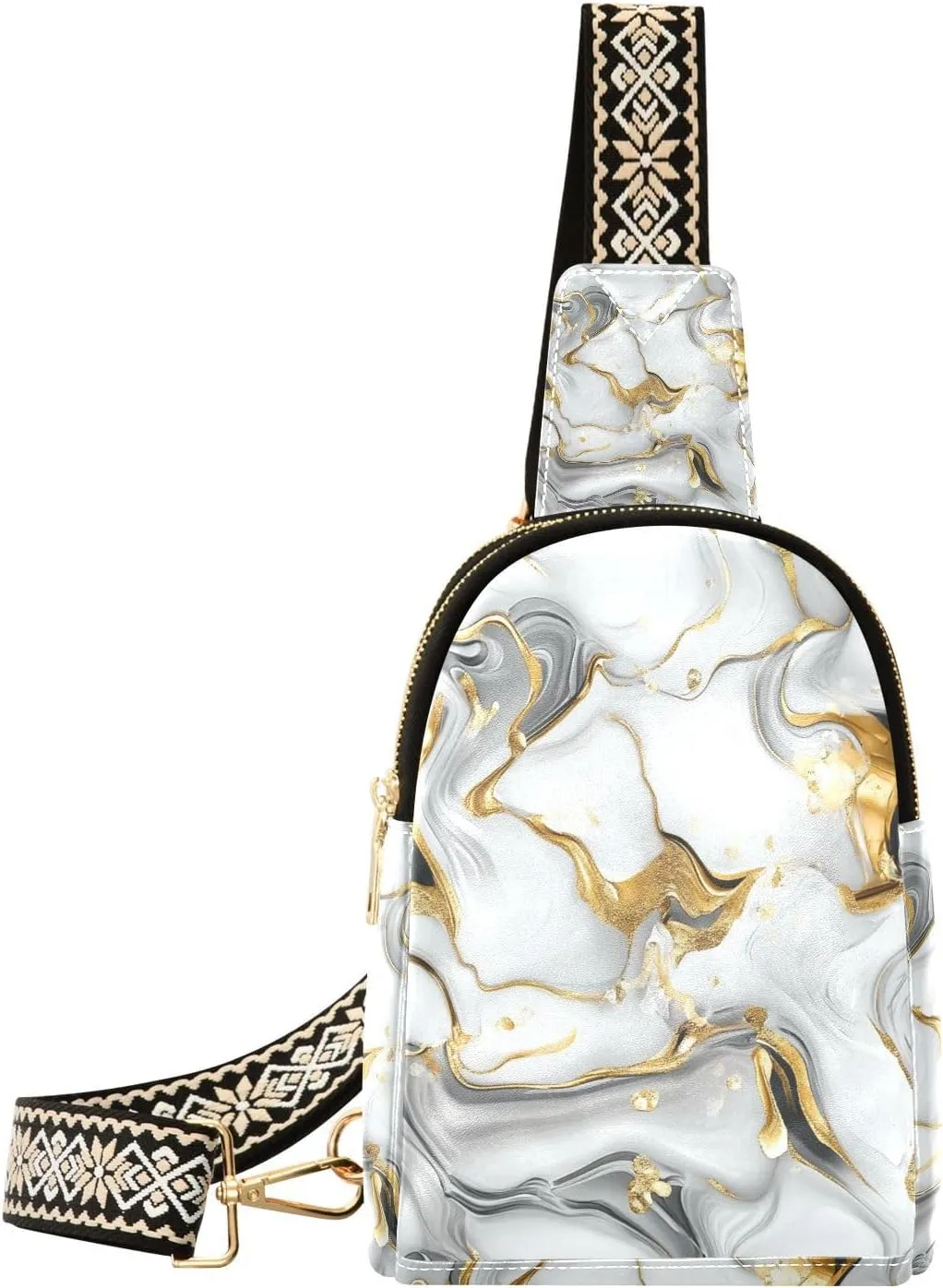 Trendy White Gold Marble Texture chest bag for fashion leather crossbody fanny packs for day pack