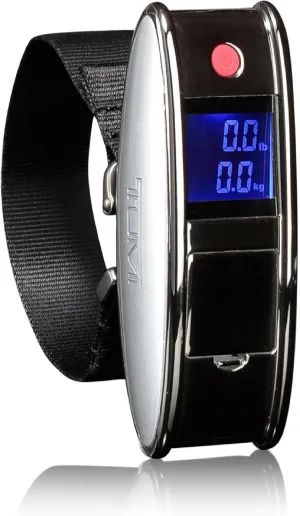TUMI Scale - Portable, Handheld Digital Luggage Scale - Suitcase Scale Weighs Pounds & Kilograms - Holds up to 100 Lb - Gun Metal/Black