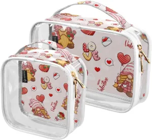 Valentine Love Cartoon 2 Pieces Clear Makeup Cosmetic Bags for Traveling Vacation Organizing, Toiletry Bags for Women Men, PVC Waterproof Travel Organizer