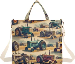 Vintage Farm Tractors Corduroy Tote Bag for Women Hobo Crossbody Bag Purse Stylish Shoulder Handbag Messenger Bags, S