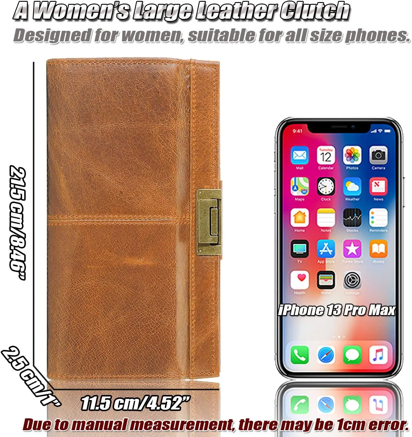 Vintage Genuine Leather Clutch Purse for Women Ladies Cell Phone Handbag Credit Card Holder Wallet with Multi Compartments