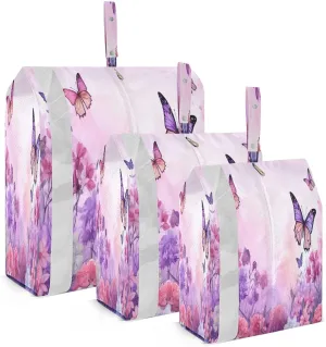 Violet Floral Flowers Butterflies Compression Packing Cubes Luggage Organizer Bags for Travel Suitcase Organizer for Women Men Travel Luggage