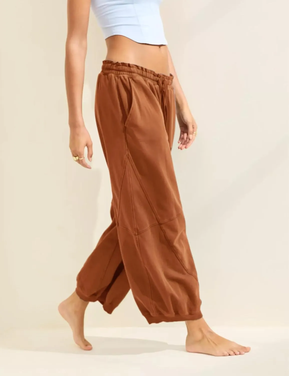 Watashi Women Wide Leg Pants Casual Elastic Wasited Summer Trouser Slacks Beach Palazzo Harem Pants