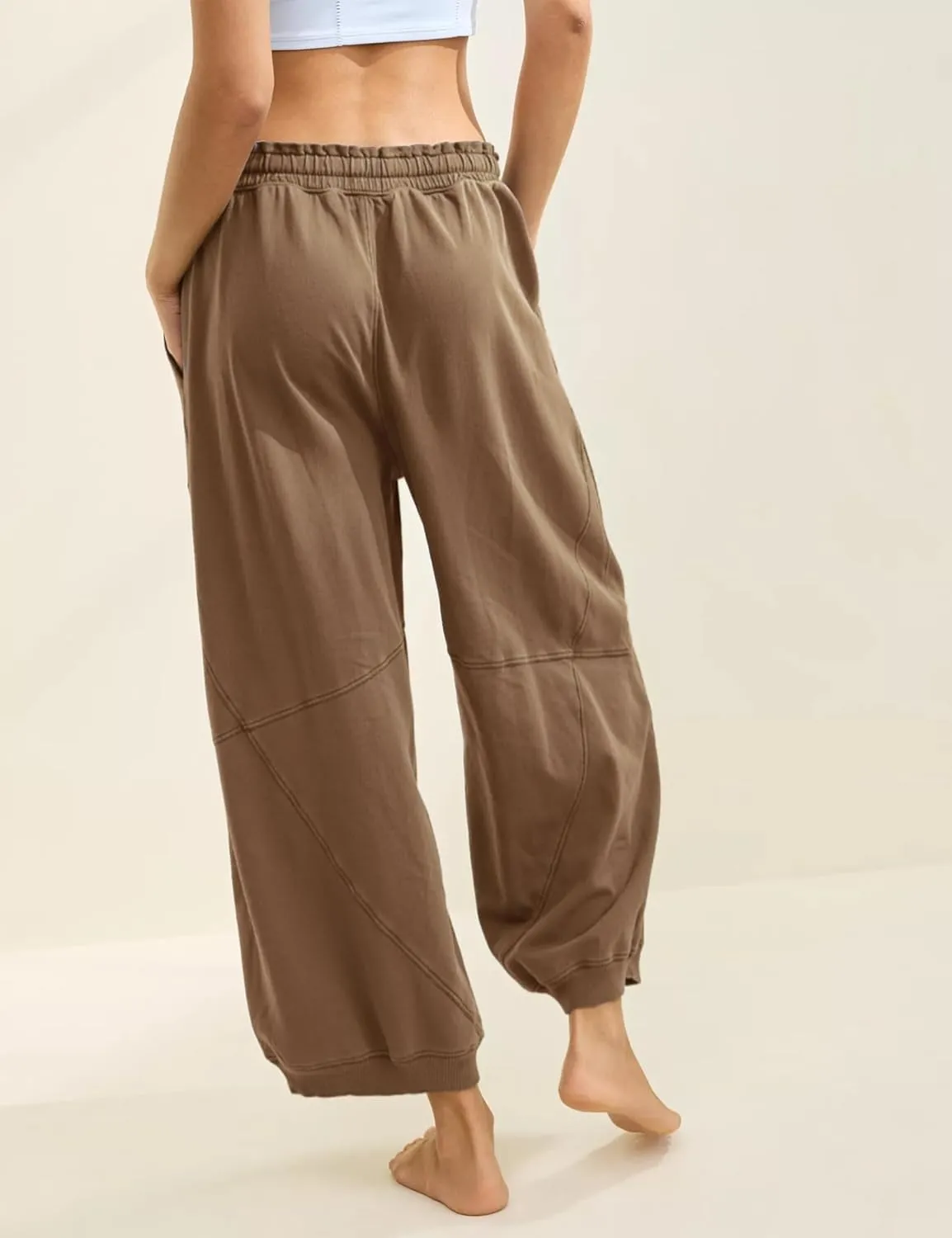 Watashi Women Wide Leg Pants Casual Elastic Wasited Summer Trouser Slacks Beach Palazzo Harem Pants