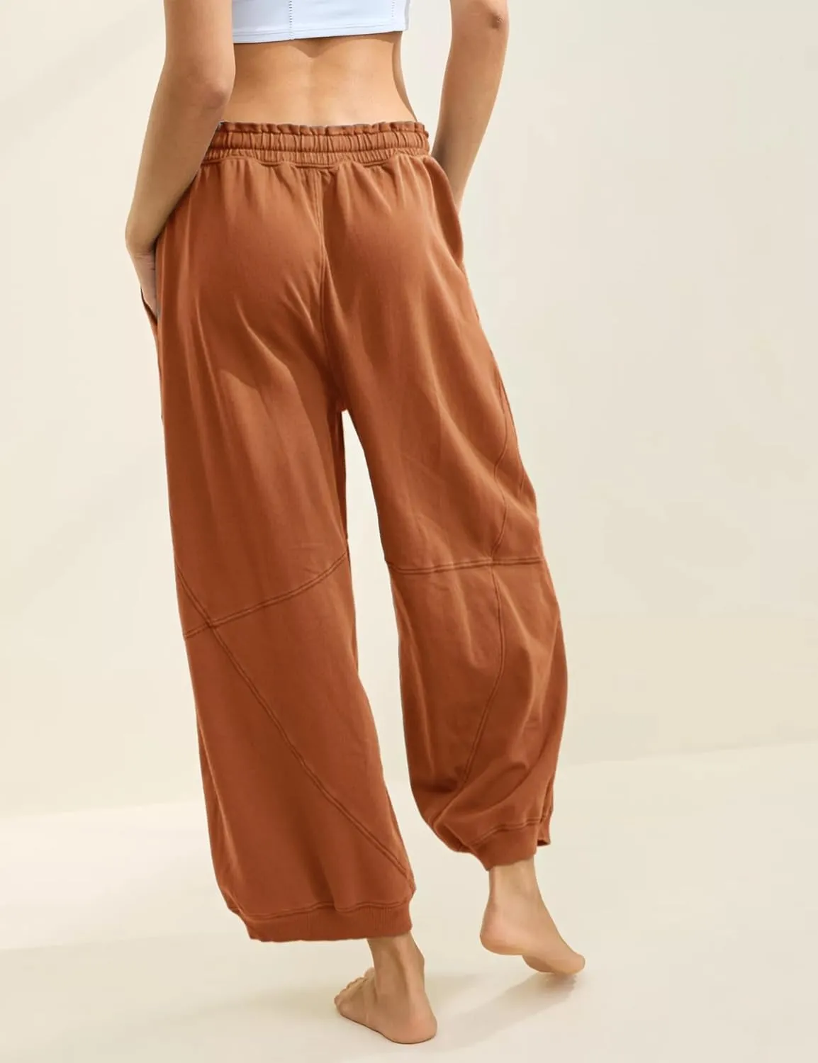 Watashi Women Wide Leg Pants Casual Elastic Wasited Summer Trouser Slacks Beach Palazzo Harem Pants