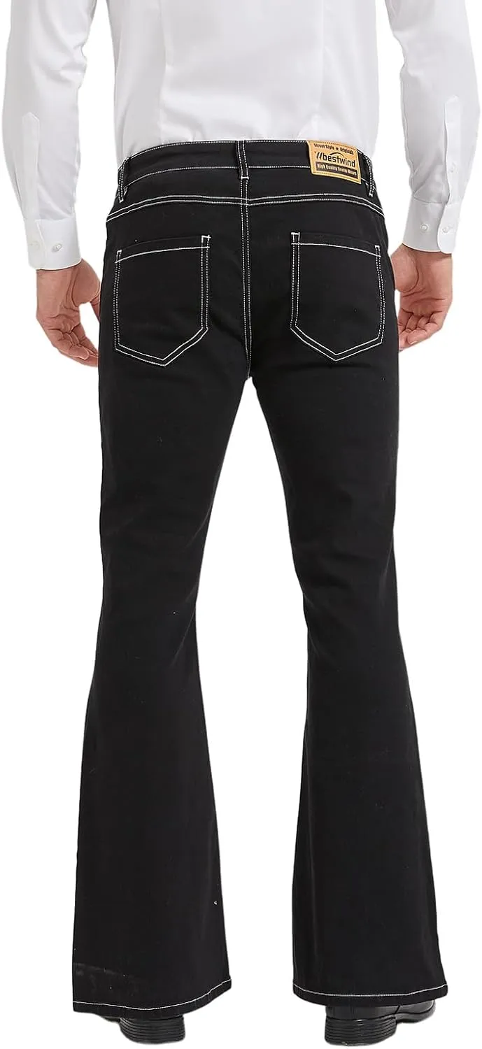Wbestwind Men's Relaxed Stretch Vintage 60s 70s Bell Bottom Fit Comfort Flared Retro Leg Denim Jeans