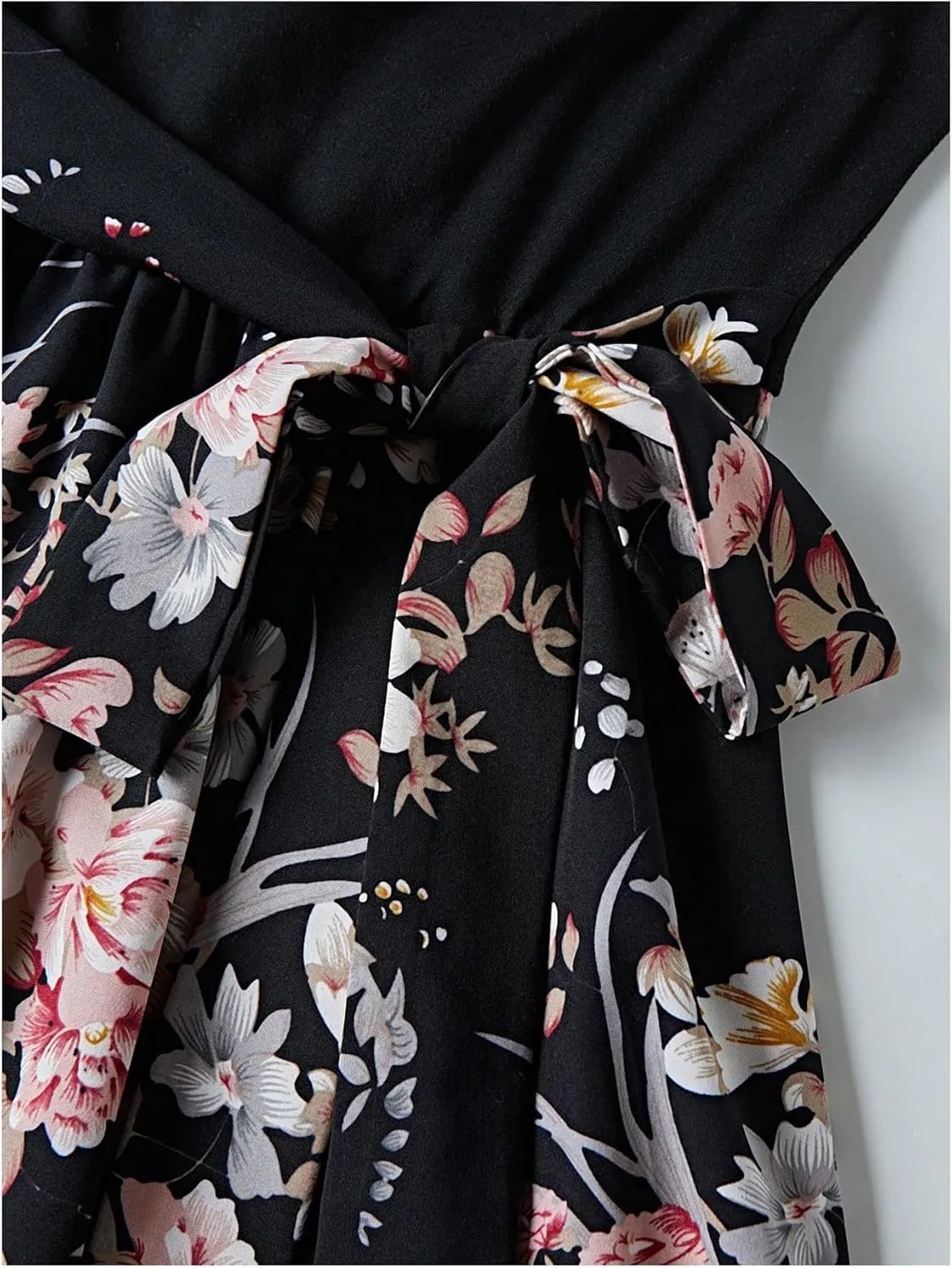 WDIRARA Women's 2 Piece Outfits Floral Print Belted Midi Dress and Long Sleeve Cardigan Sets