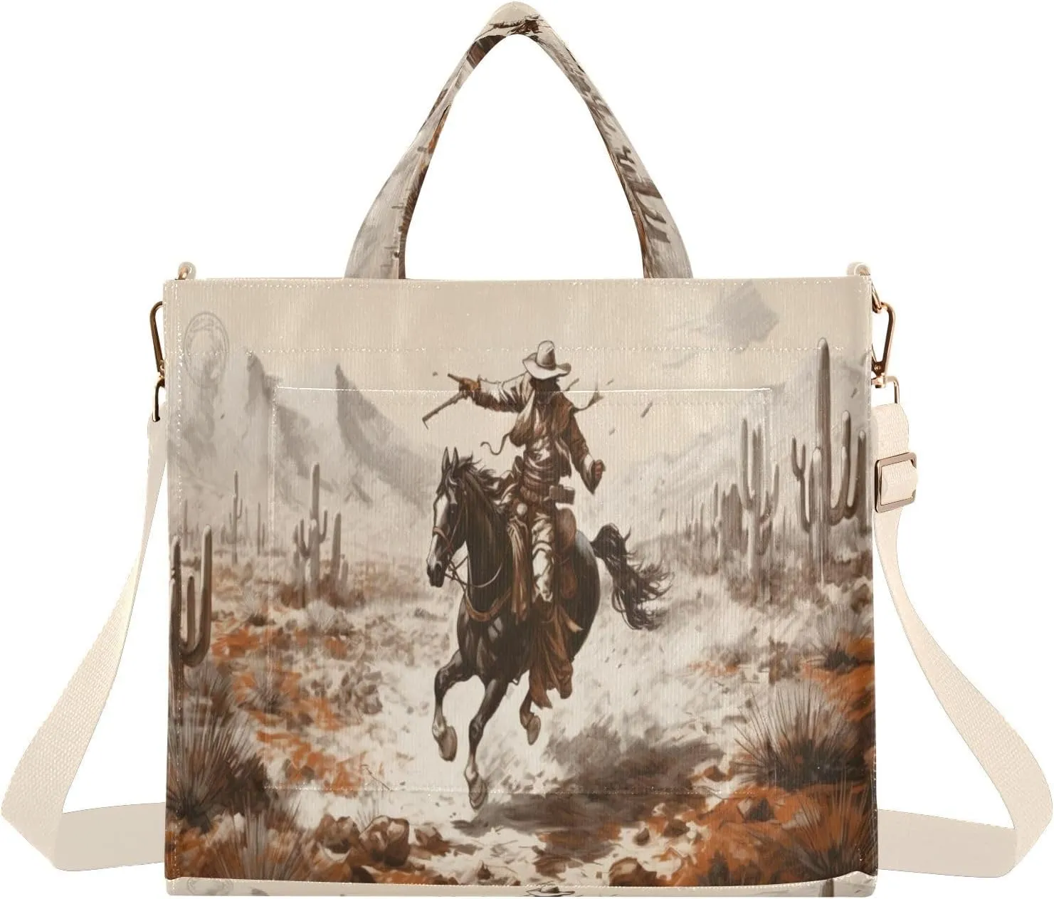 Western Desert Cowboy Corduroy Tote Bag for Women Hobo Crossbody Bag Purse Stylish Shoulder Handbag Messenger Bags, S