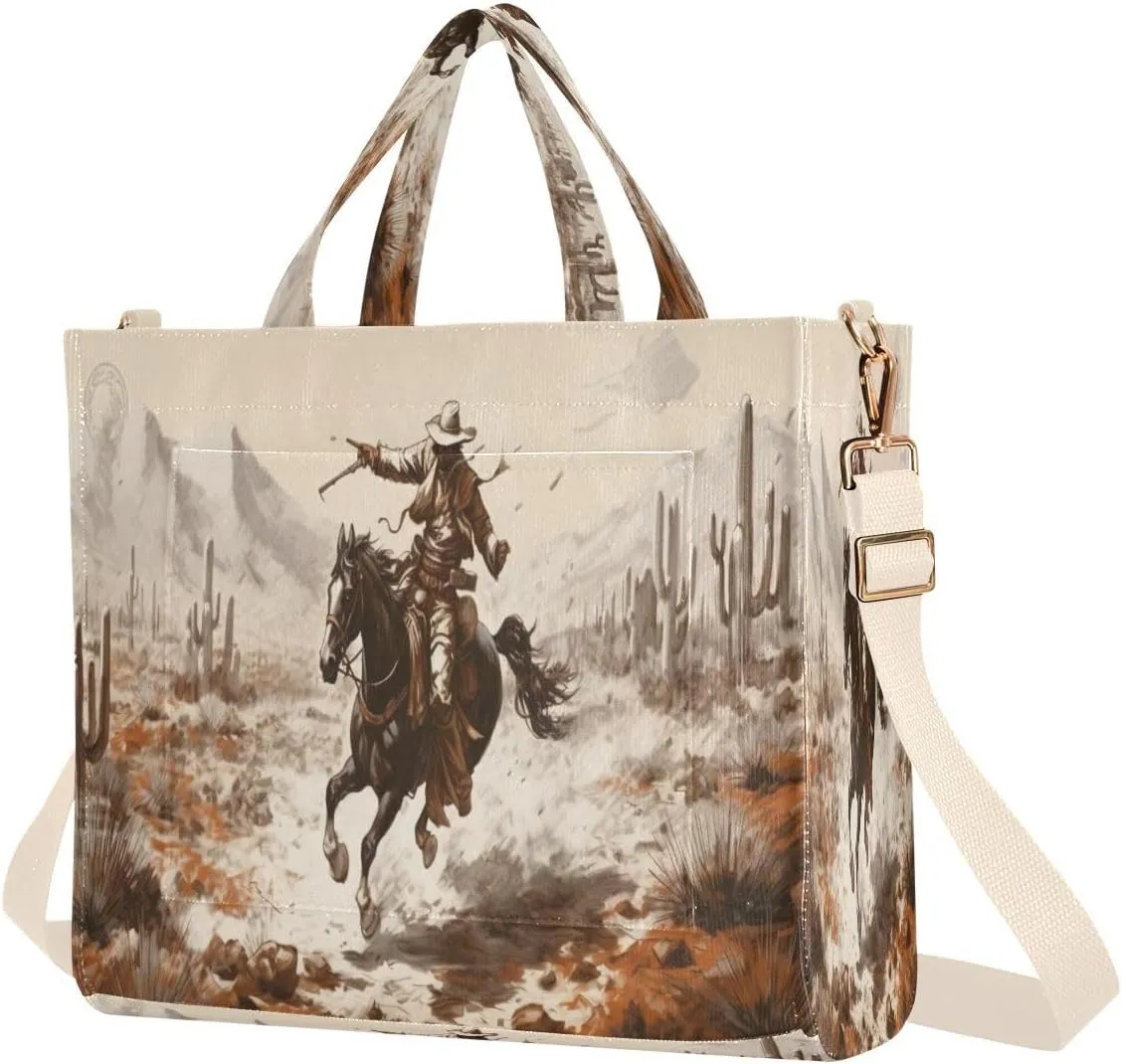 Western Desert Cowboy Corduroy Tote Bag for Women Hobo Crossbody Bag Purse Stylish Shoulder Handbag Messenger Bags, S
