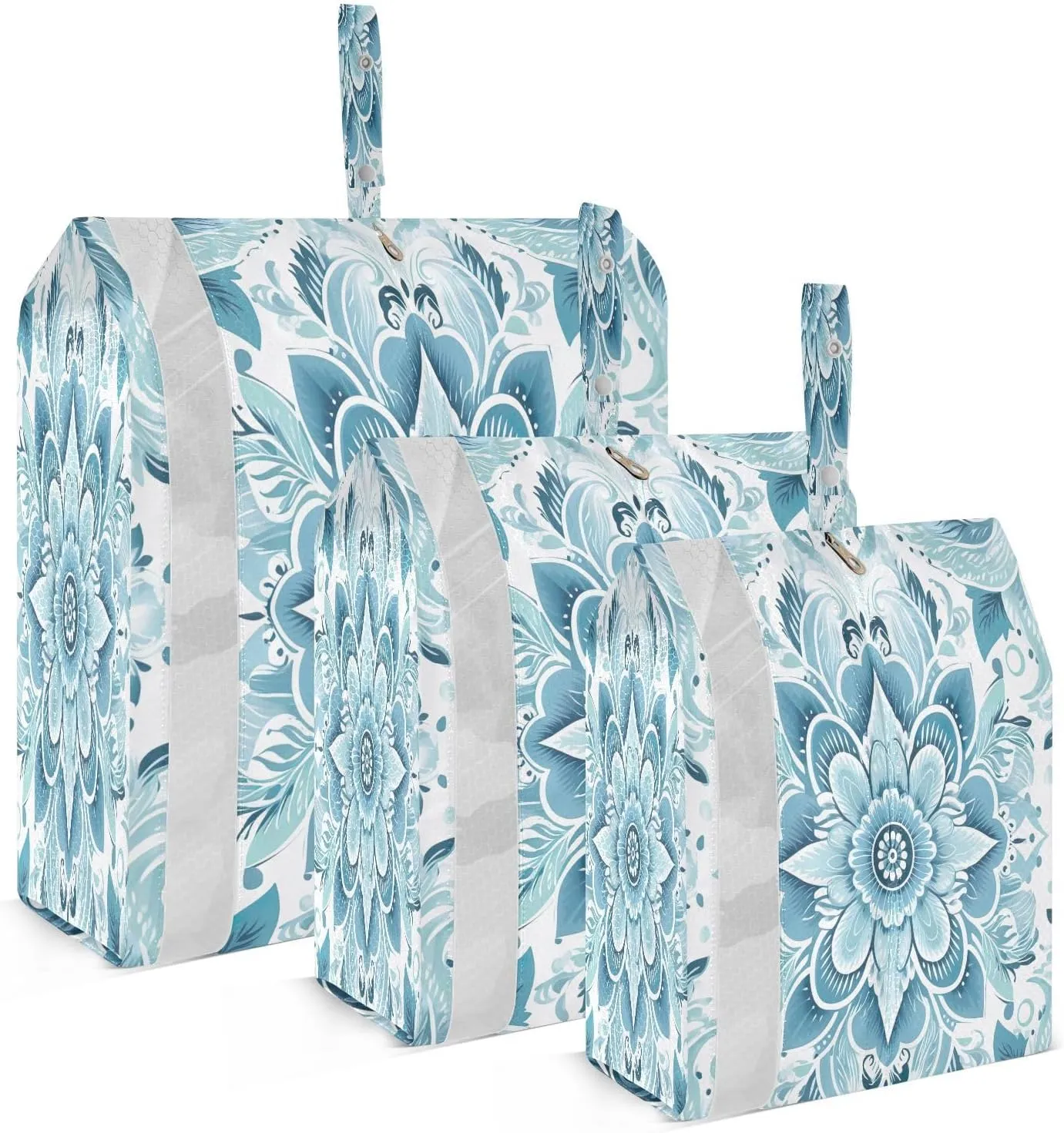White Blue Mandala Compression Packing Cubes 3 Set Travel Packing Cubes for Suitcases Organizer Bags Set for Women Travel Accessories