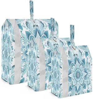 White Blue Mandala Compression Packing Cubes 3 Set Travel Packing Cubes for Suitcases Organizer Bags Set for Women Travel Accessories
