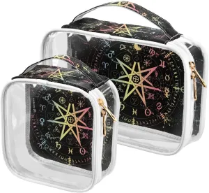Wiccan Symbol Of Protections 2 Pieces Clear Makeup Cosmetic Bags for Traveling Vacation Organizing, Toiletry Bags for Women Men, PVC Waterproof Travel Organizer