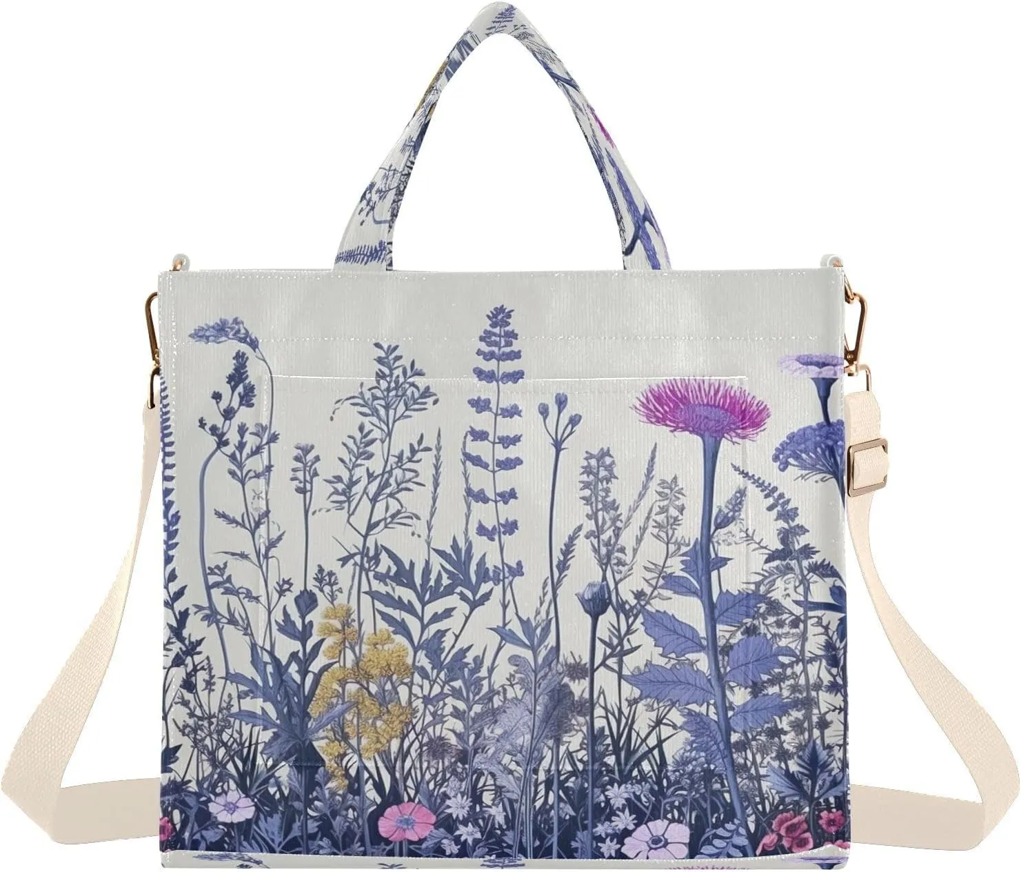 Wildflowers and Herbs Corduroy Tote Bag for Women Hobo Crossbody Bag Purse Stylish Shoulder Handbag Messenger Bags, S