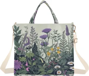 Wildflowers and Herbs Corduroy Tote Bag for Women Hobo Crossbody Bag Purse Stylish Shoulder Handbag Messenger Bags, S