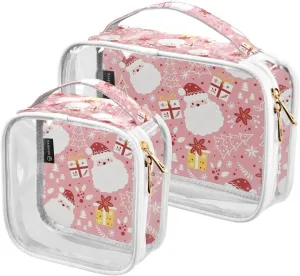 Winter-christmas-pattern 2 Pieces Clear Makeup Cosmetic Bags for Traveling Vacation Organizing, Toiletry Bags for Women Men, PVC Waterproof Travel Organizer