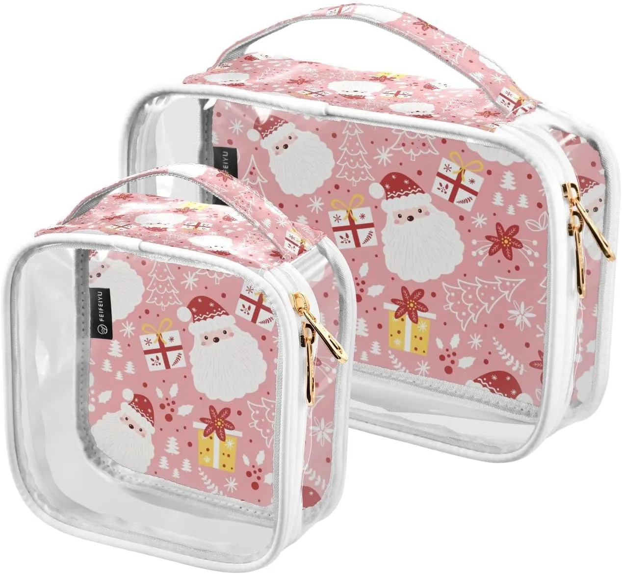 Winter-christmas-pattern 2 Pieces Clear Makeup Cosmetic Bags for Traveling Vacation Organizing, Toiletry Bags for Women Men, PVC Waterproof Travel Organizer