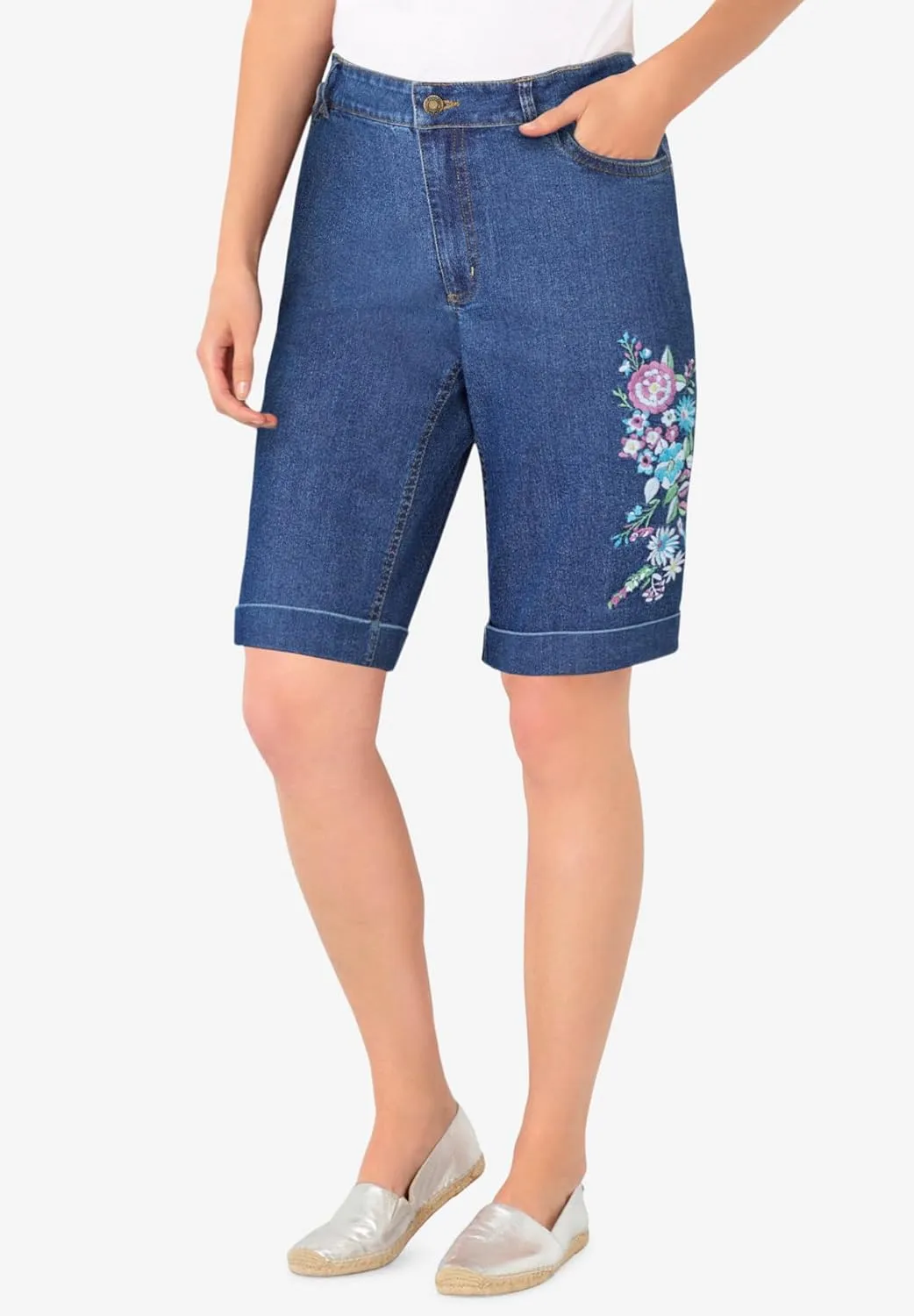 Woman Within Plus Size Stretch Denim Jean Bermuda Short