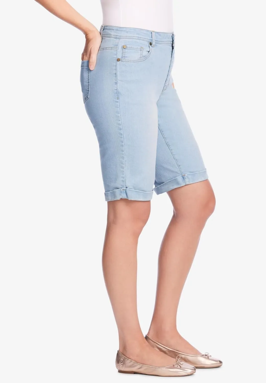 Woman Within Plus Size Stretch Denim Jean Bermuda Short