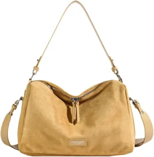 Women Faux Suede Fashion Shoulder Bag Large Capacity Stylish Messenger Bag Adjustable Strap Vintage Tote Handbag Zip