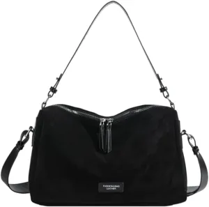 Women Faux Suede Fashion Shoulder Bag Large Capacity Stylish Messenger Bag Adjustable Strap Vintage Tote Handbag Zip