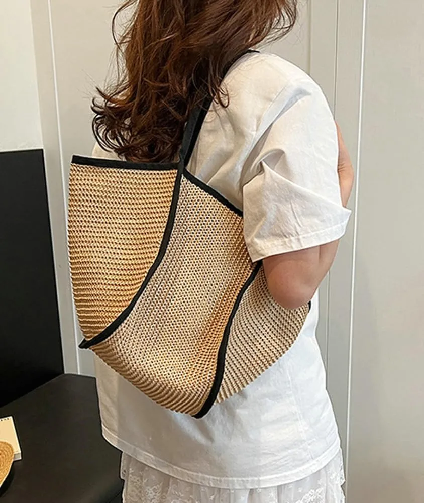 Women Handwoven Straw Tote Bag Trendy Summer Beach Handbag Hobo Bags Large Cute Shoulder Bag Purse