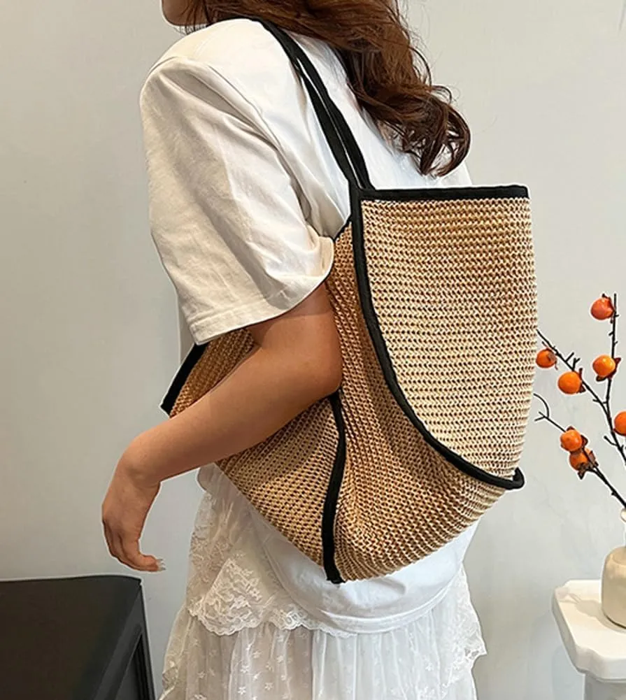 Women Handwoven Straw Tote Bag Trendy Summer Beach Handbag Hobo Bags Large Cute Shoulder Bag Purse