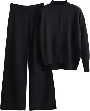 Women's 2 Piece Outfits Sweatsuit Mock Neck Pullover Top Wide Leg Pants Tracksuit Lounge Sets