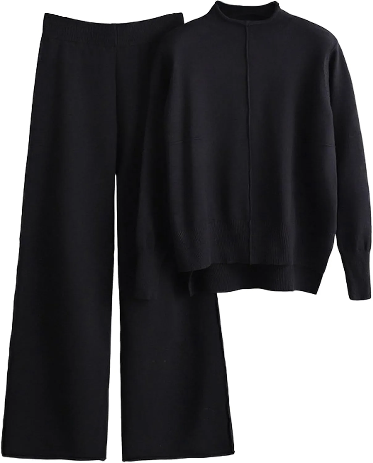 Women's 2 Piece Outfits Sweatsuit Mock Neck Pullover Top Wide Leg Pants Tracksuit Lounge Sets