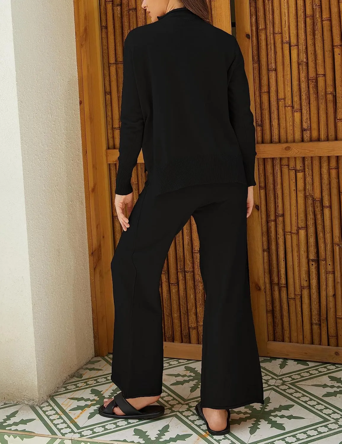 Women's 2 Piece Outfits Sweatsuit Mock Neck Pullover Top Wide Leg Pants Tracksuit Lounge Sets