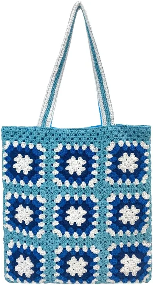Womens Floral Tote Bag Woven Hobo Bags Beach Handbag Trendy Crochet Shoulder Purse Top Handle Handbag Travel Work