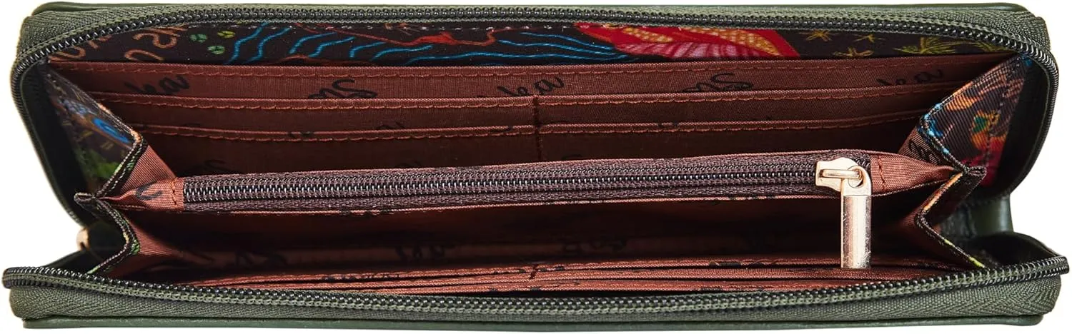 Womens RFID Wristlet Wallets - Printed Fabric with Leather Accents
