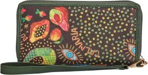 Womens RFID Wristlet Wallets - Printed Fabric with Leather Accents