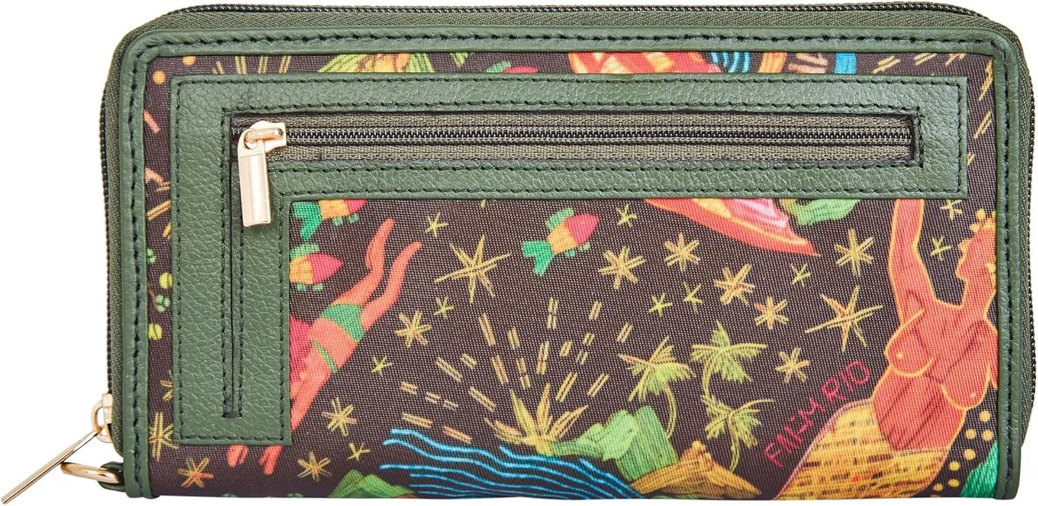 Womens RFID Wristlet Wallets - Printed Fabric with Leather Accents