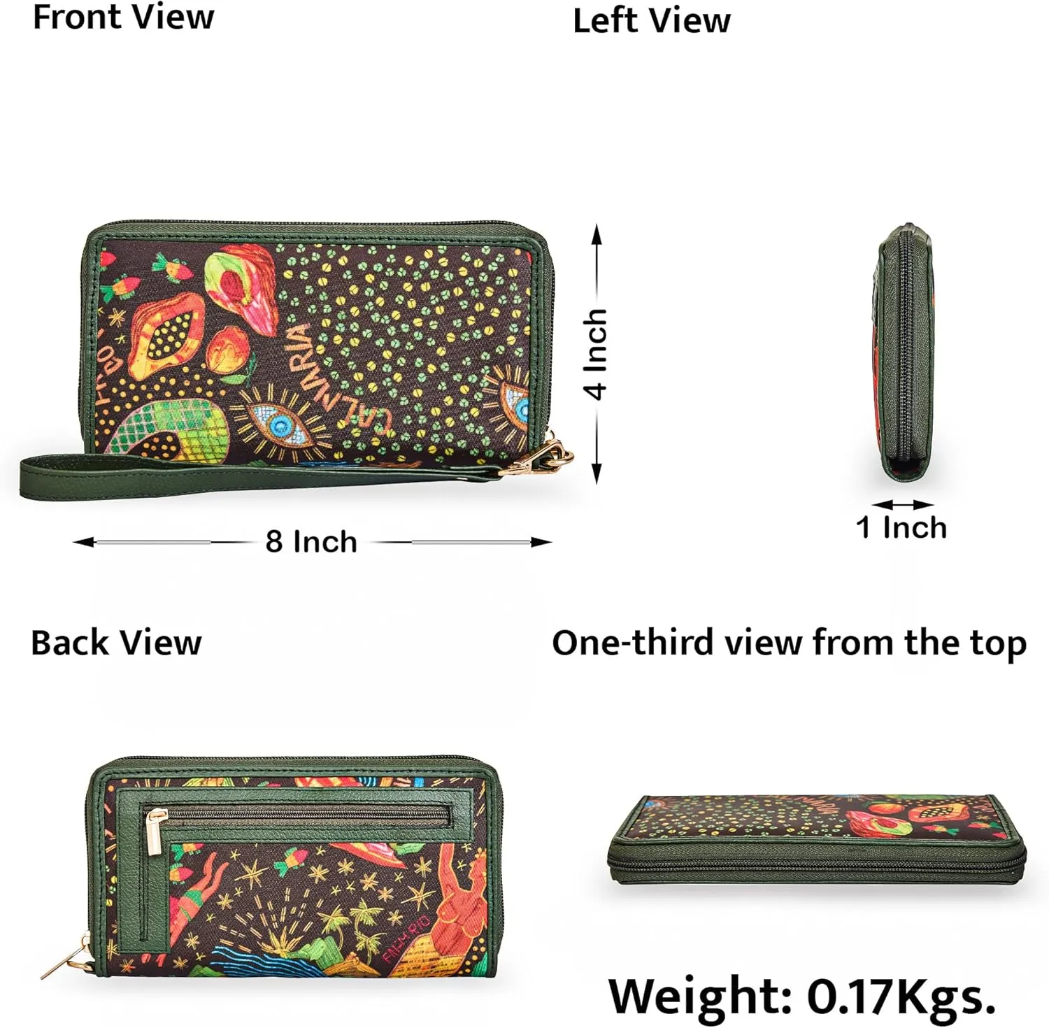 Womens RFID Wristlet Wallets - Printed Fabric with Leather Accents