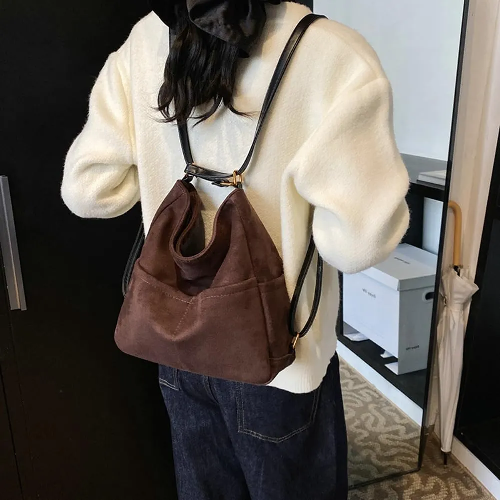 Womens Suede Hobo Bag Retro Suede Crossbody Purse Slouchy Suede Backpack Satchel Clutch Purse Office Tote Carryall