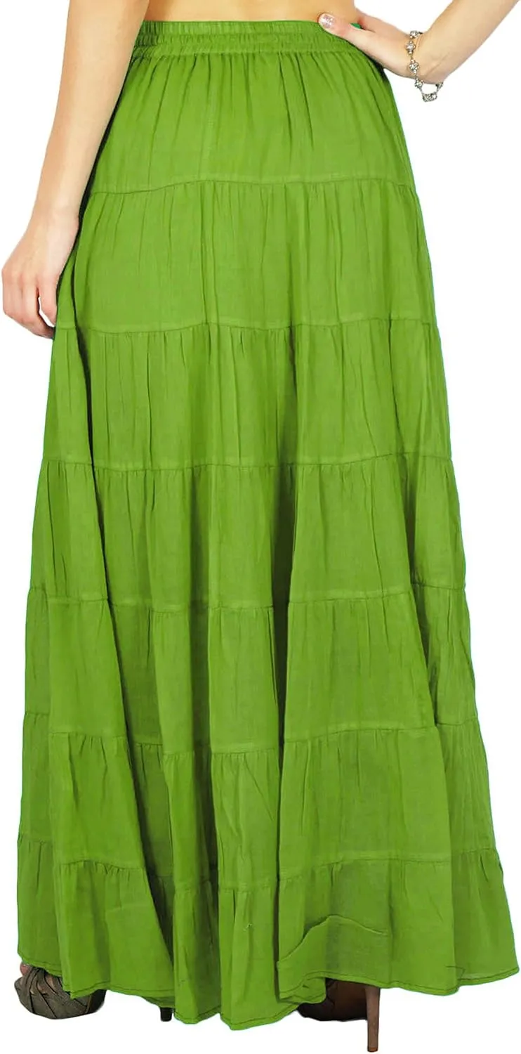 Women's Summer Cotton Skirt Ethnic Design Drawstring Waist