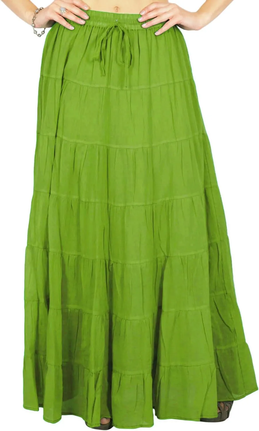 Women's Summer Cotton Skirt Ethnic Design Drawstring Waist