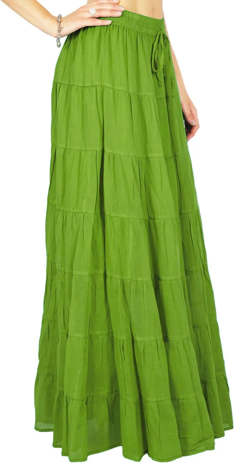 Women's Summer Cotton Skirt Ethnic Design Drawstring Waist