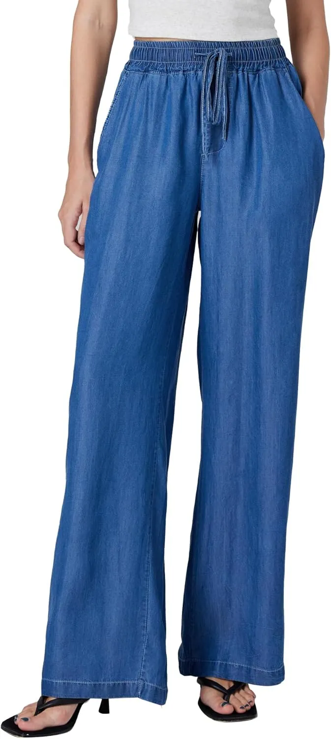 Womens Wide Leg High Rise Jeans Elastic Waist with Drawstring (29/31")
