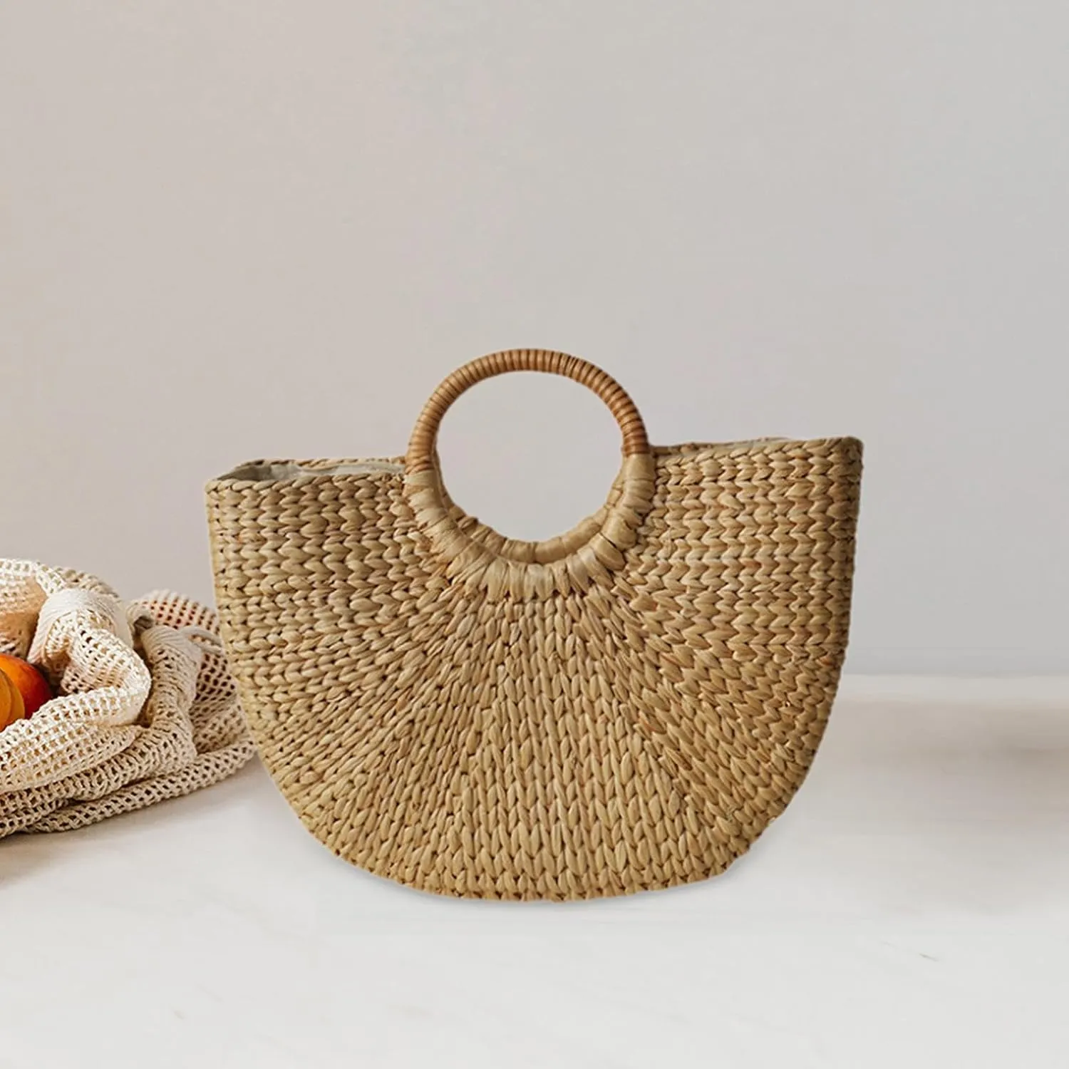 Woven Bag,Versatile Weave Bag with Handle, Handmade, Fashionable Summer Travel Bag, Women Straw Handbag,