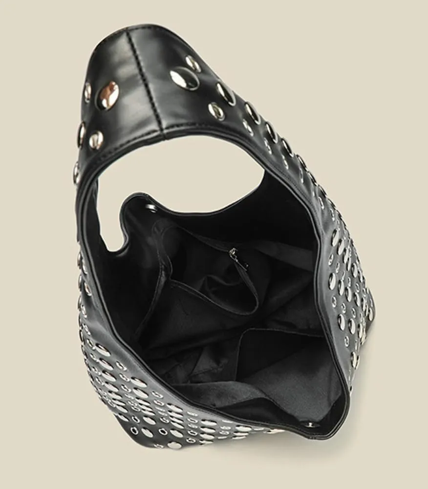 Y2k 90s Studded Hobo Bags Women PU Leather Crescent Crossbody Purse Trendy Shoulder Satchels Punk Underarm Tote Handbag