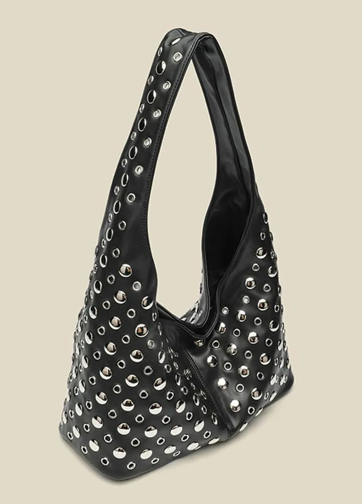 Y2k 90s Studded Hobo Bags Women PU Leather Crescent Crossbody Purse Trendy Shoulder Satchels Punk Underarm Tote Handbag
