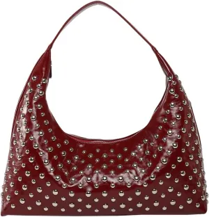 Y2k 90s Studded Hobo Bags Women Punk PU Leather Underarm Crescent Crossbody Purse Trendy Satchels Shoulder Tote Handbag