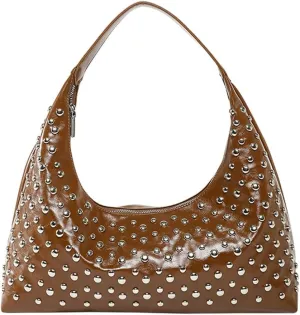 Y2k 90s Studded Hobo Bags Women Punk PU Leather Underarm Crescent Crossbody Purse Trendy Satchels Shoulder Tote Handbag