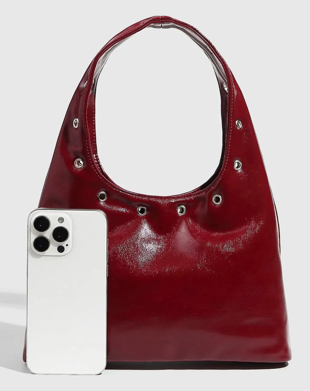 Y2k Crescent Hobo Bags Women 90s Trendy Studded Punk Satchels Shoulder Crossbody Purse PU Leather Underarm Tote Handbag