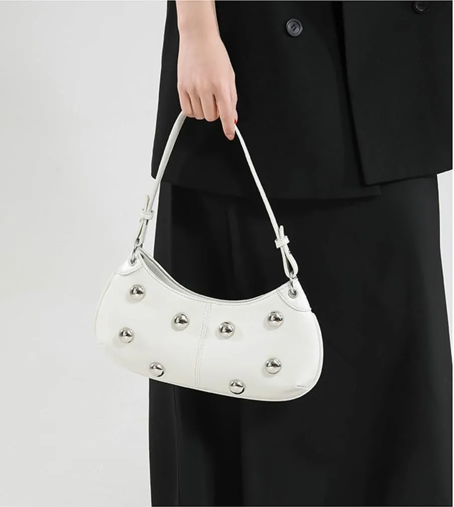 Y2k Crescent Hobo Bags Women Trendy 90s Punk PU Leather Studded Shoulder Satchels Crossbody Purse Underarm Tote Handbag