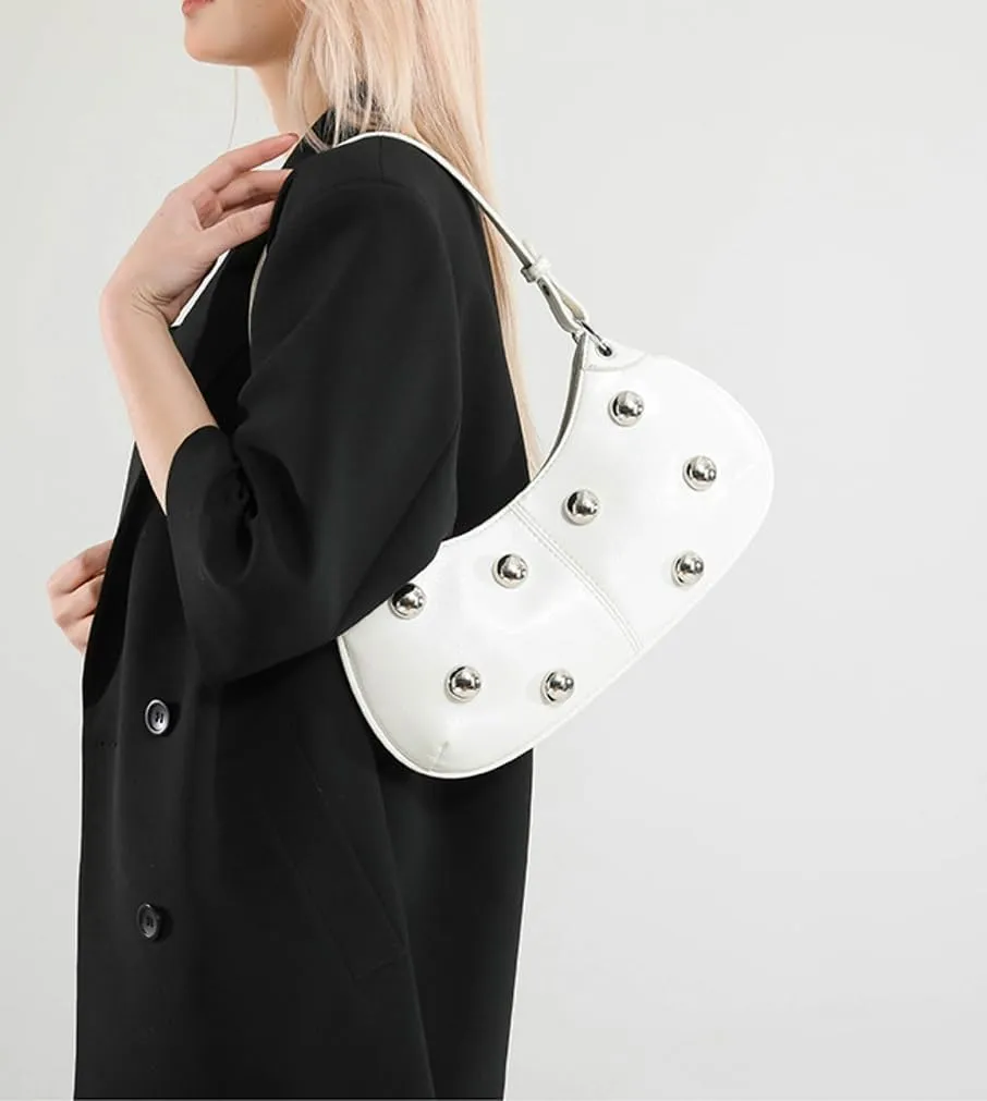 Y2k Crescent Hobo Bags Women Trendy 90s Punk PU Leather Studded Shoulder Satchels Crossbody Purse Underarm Tote Handbag