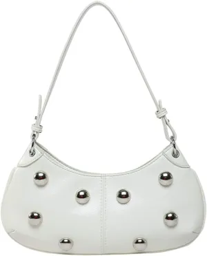 Y2k Crescent Hobo Bags Women Trendy 90s Punk PU Leather Studded Shoulder Satchels Crossbody Purse Underarm Tote Handbag