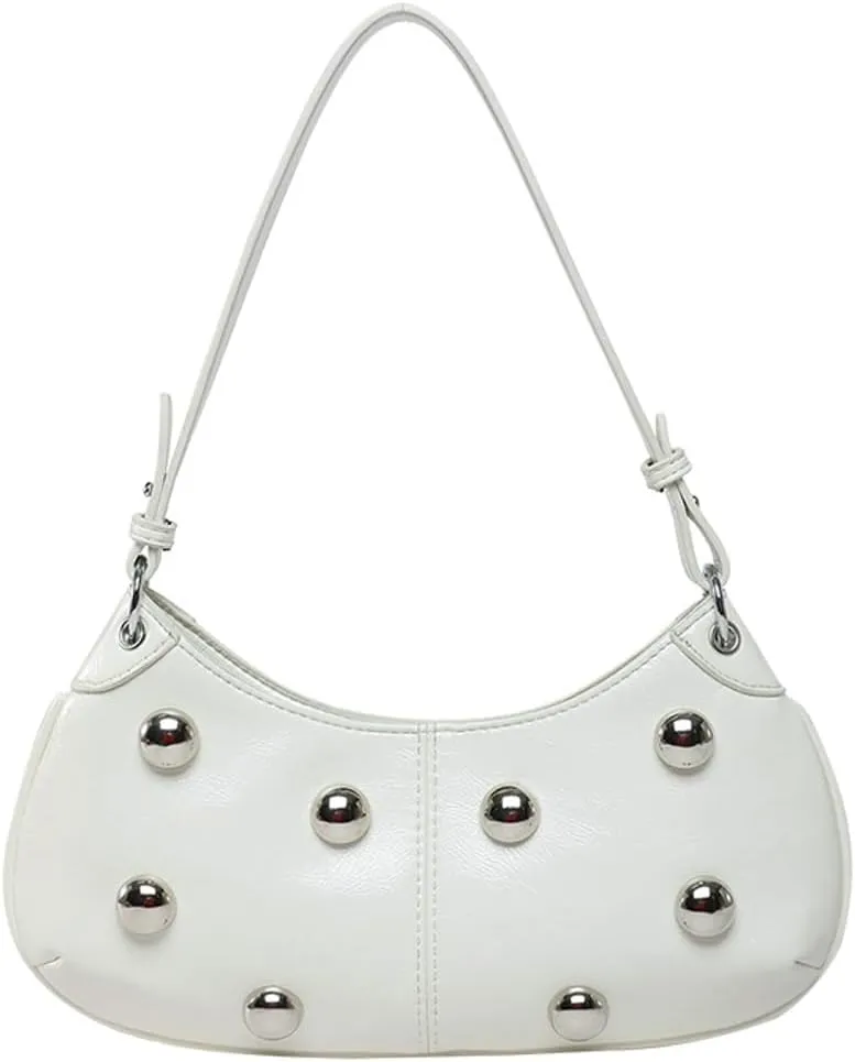 Y2k Crescent Hobo Bags Women Trendy 90s Punk PU Leather Studded Shoulder Satchels Crossbody Purse Underarm Tote Handbag